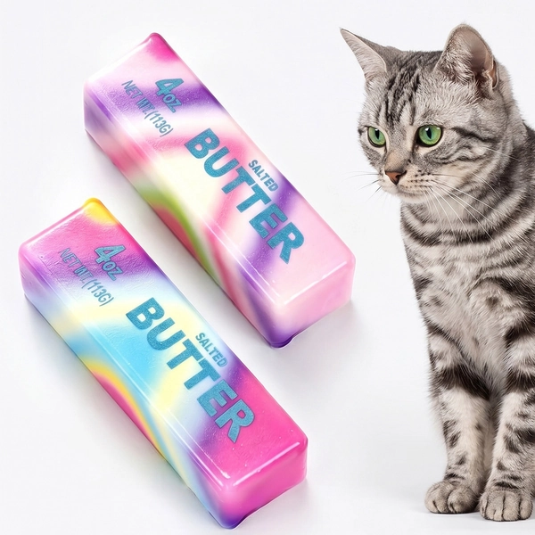 2pcs Rainbow Butter Cat Toy Set Soft Colorful Interactive Kitten Toys for Indoor Cats Play Chase Batting Companion Toy, Without Battery