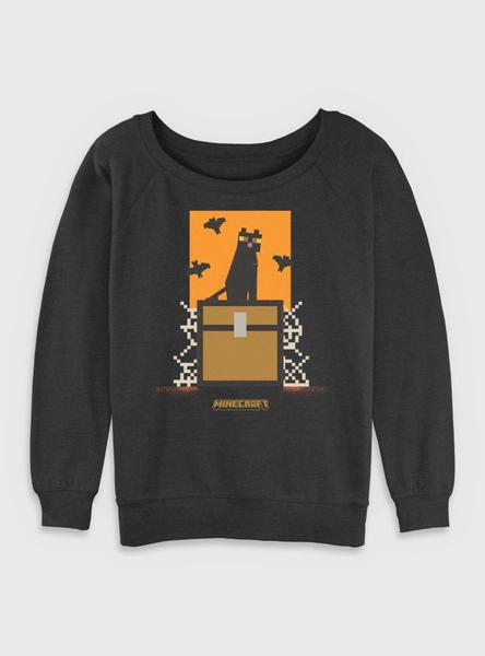 Minecraft Cat And Bats Girls Slouchy Sweatshirt