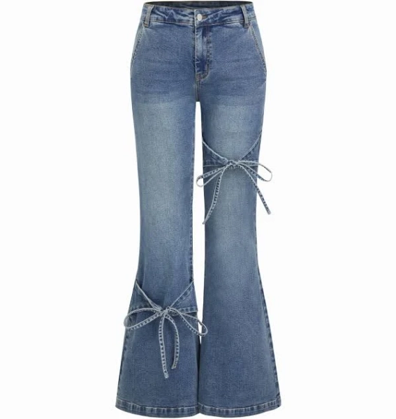 CIDER Women's Denim Stretch Low Rise Bowknot Flared Jeans for Daily Casual