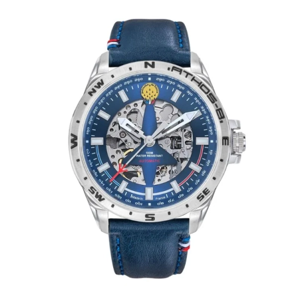 Montre Patrouille de France - Aviateur - Athos 8 - Automatique - Cuir Bleu