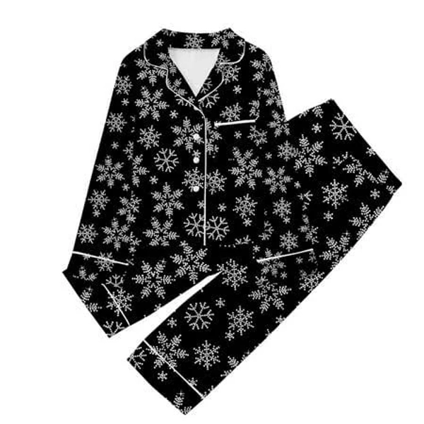Girls Snowflake Print Long Sleeve Pajama Set