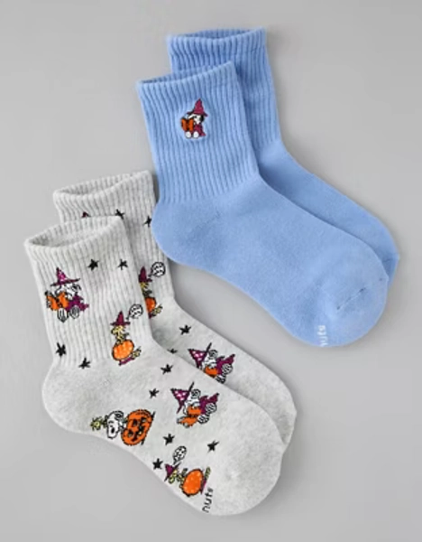 AE Snoopy Cropped Crew Socks 2-Pack