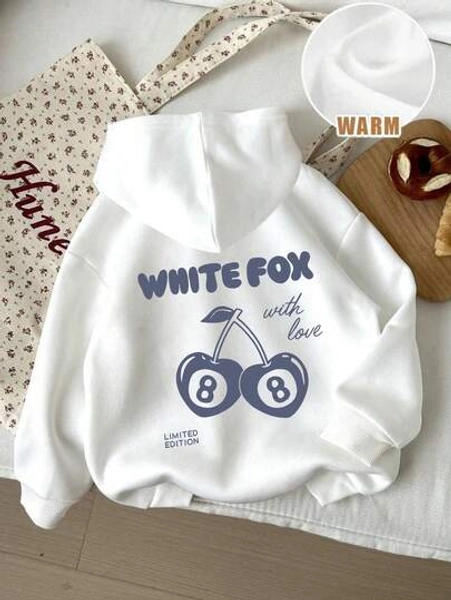 Comfortable And Casual Girl Hoodie - Cherry Print, A New Fashionable Loose Long Sleeved Top For Students, Suitable For Daily Wear, Play, And Outdoor Exploration In Autumn And Winter