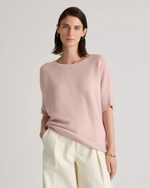 Lightweight Cotton Cashmere Link-Stitch Dolman Sweater  in Sugar Stone