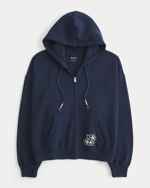Hollister Feel Good Easy Floral Graphic Zip-Up Hoodie