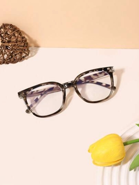 1pc Teens 14-16Y Bohemian Style Anti-Blue Light Square Frame Acrylic Full-Rim Non-Prescription Glasses, Suitable For Outings, Daily Reading