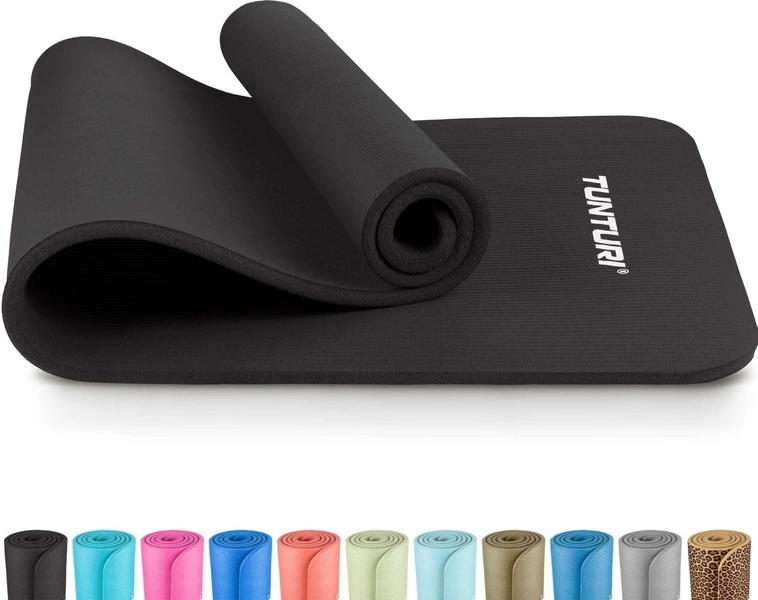 Tunturi NBR Yogamat Anti Slip - Fitnessmat Extra dik &amp; zacht - Sportmat - 180x60x1.5cm - Incl Trainingsapp - Zwart