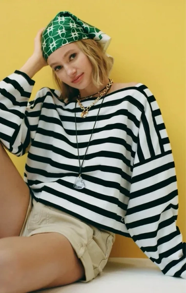 Maeve Pieced Stripe Long-Sleeve Shirt