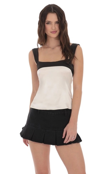 Two-Toned Satin Top in Ivory | LUCY IN THE SKY