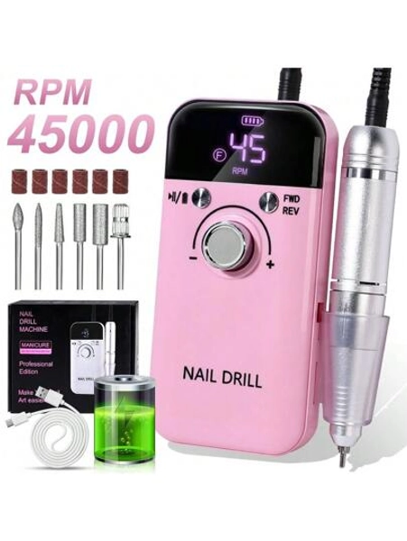 Professional Rechargeable 45000 Rpm Nail Drill,Portable Electric E File Scamander, Acrylic Gel Grinder Tools With 6 Bits And Sanding Bands For Manicure Pedicure Carve Polish