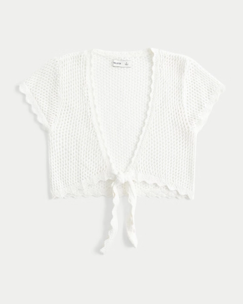 Open-Stitch Tie Front Shrug