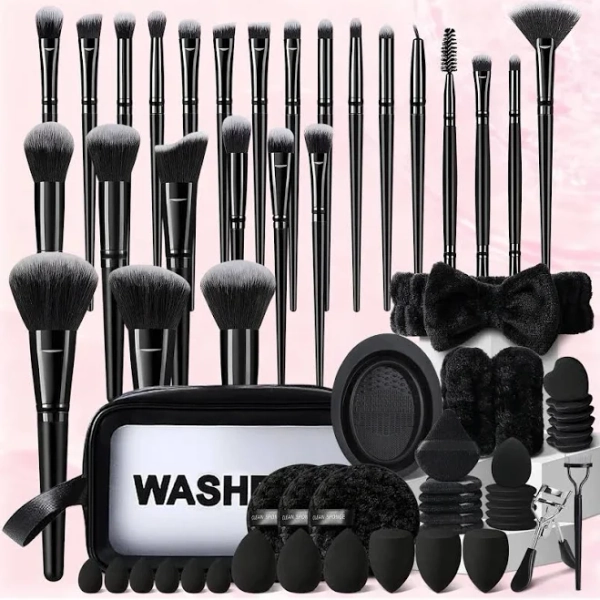 65-Piece Complete Pro Makeup Kit, Professional Makeup Tool Set Includes 25Pcs Premium Cosmetic Brushes, Storage Bag, Beauty Sponges, Makeup Puffs, Eye