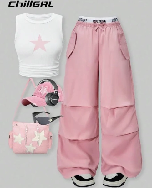 SHEIN Teenage Girls Star Print Tank Top and Pants
