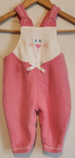 1980s Vintage Little by Little Bunny Rabbit Fleece Overalls; Size 6-9 Months