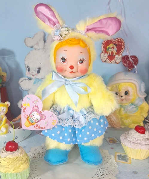 Handmade rubber face plush pink or yellow bunny (vintage Rushton style)