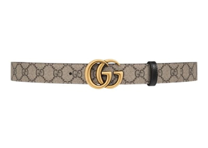 Women's Gucci GG Marmont Reversible Belt GG Supreme in Beige/Ebony/Black