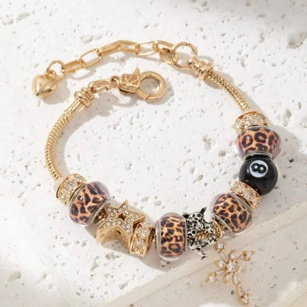 Minimalist Leopard Print Star Cross Bracelet