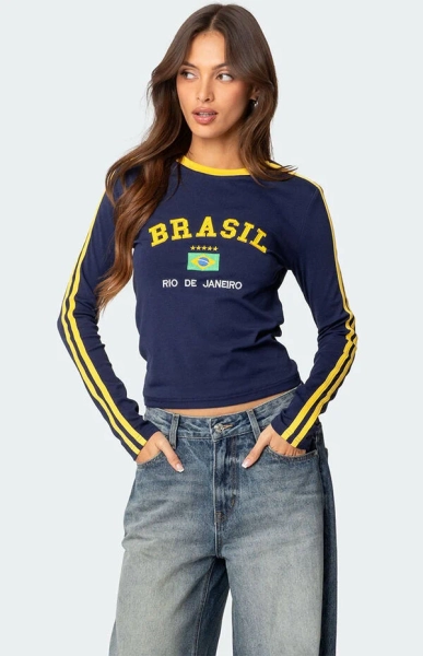 Brasil Embroidered Long Sleeve T-Shirt