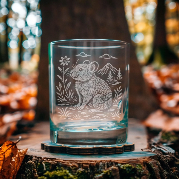 Pika Glass | Laser Etched Mountain Wildlife | Engraved Barware for Nature & Alpine Lovers