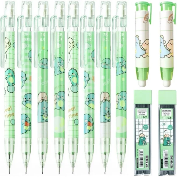 Mangpung Dinosaur School Supplies,Cute Mechanical Pencil Set Include 8pcs Kawaii Mechanical Pencils,2 Tubes Mechanical Pencil Lead Refills,2Pcs