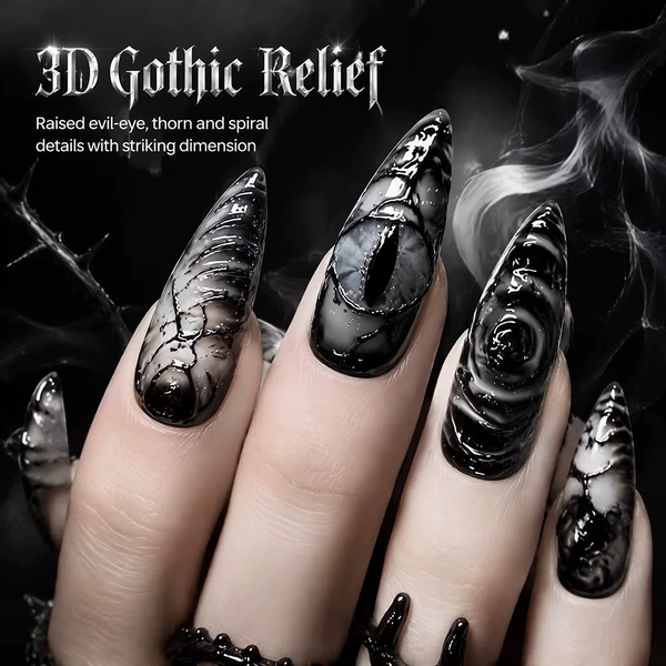30Pcs Y2K Halloween Stiletto Gothic Press On Nails Glossy Acrylic Fake Nails Embossed Devil Eye Pattern Punk Style False Nails