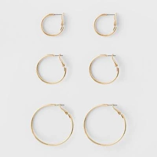 Small Hoop Earring Set 3ct - A New Day Gold: Brass, Acrylic, Nickel-Free, 2.25" Length