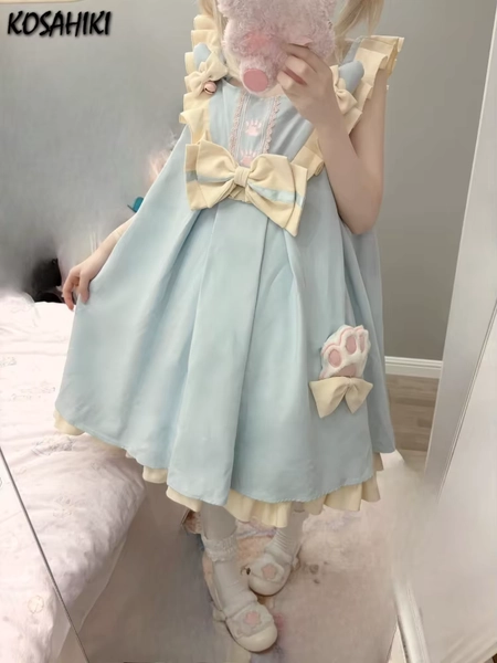 Japanese Kawaii Lolita Lace Patchwork Sweet Dress Women Y2k Aesthetic Contrast Color Dresses 2026 Flying Sleeve Ruffled Vestidos - AliExpress 200000345