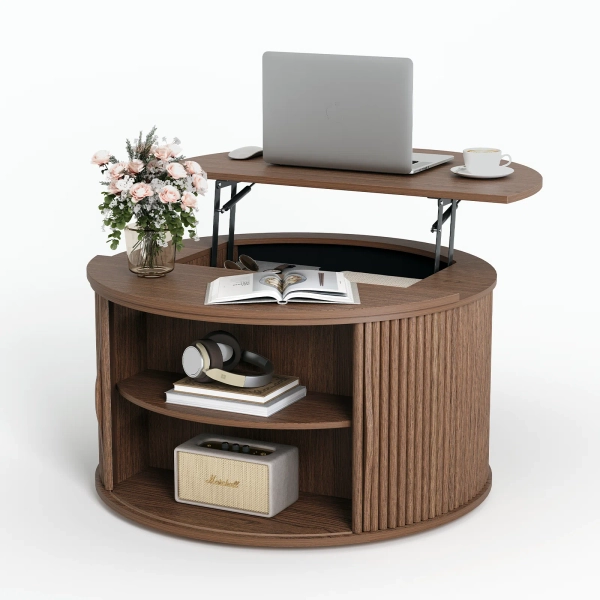 Round Coffee Table With Lifting Top,31.5” Lift Top Coffee Table With Hidden Compartment,walnut