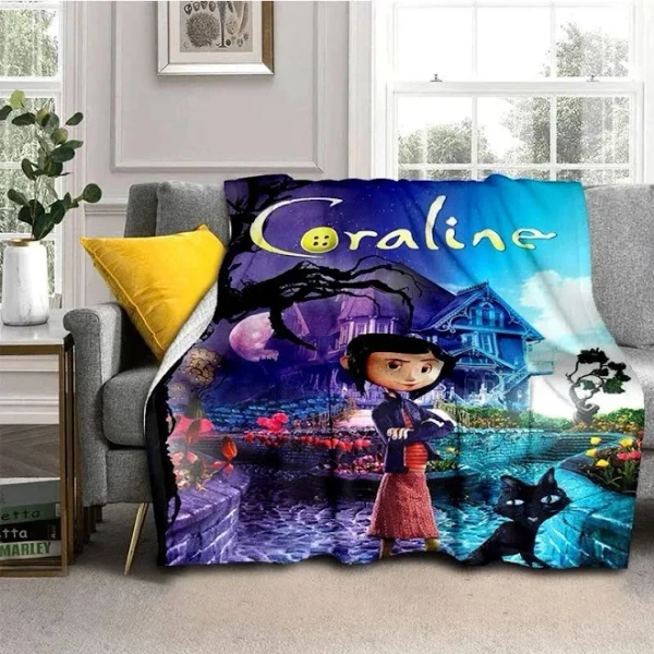 Coraline Animated Movie Throws Blanket Picnic Super Soft kawaii Blanket for Travel Bedding Couch