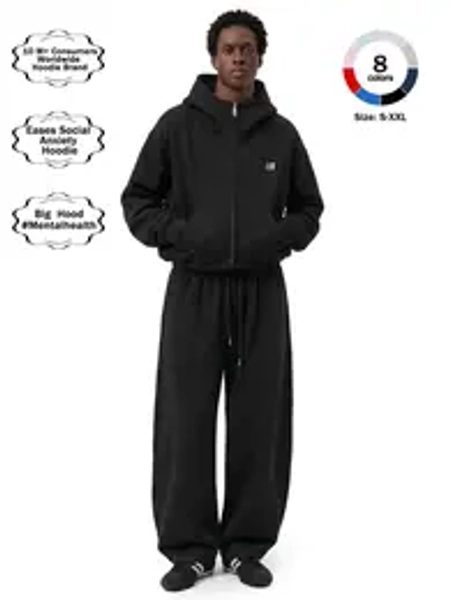 FDR Eases Social Anxiety Hoodie | Big Hood Oversized Zip Up Hoodie for Men & Women | High Neck Heavyweight Embroidered Letter Sweatshirt Loose Fit Casual Basic Long Sleeve Top Streetwear Classic Pant Set #Summervibes summerwins