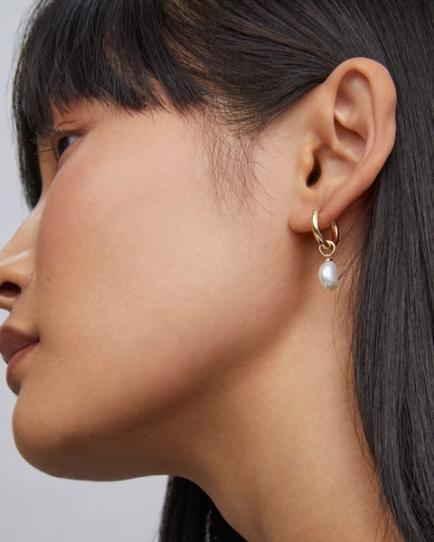 Willa Gold Pearl Huggie Earrings in Freshwater Cultured Pearl