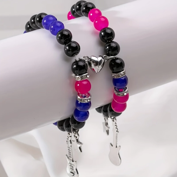 [Y2k Couple Bracelets] 2pcs Y2k Glass Beads Star Guitar Bracelets | Couple Pentagrams Jewelry for Women Men - Valentines Day Gift
