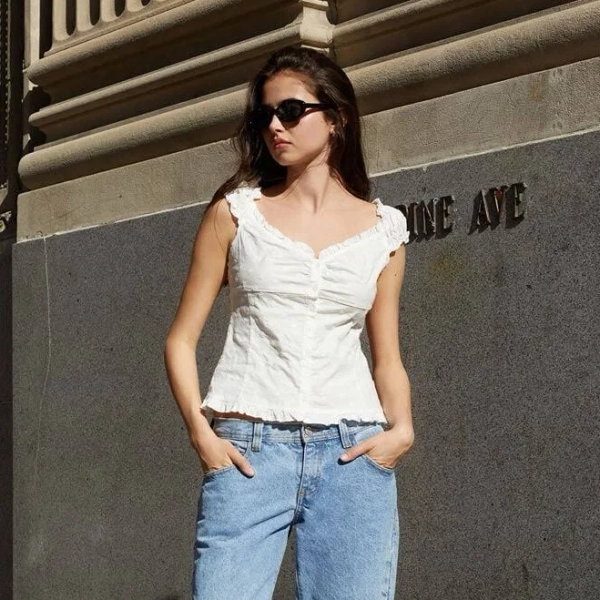 John Galt Women's White Embroidered Elena Tank Top