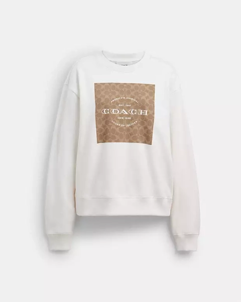 White Signature Square Crewneck Sweater