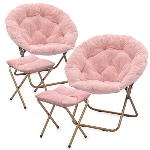 Mercer41 Reingard Cozy Saucer Chairs with Footrest Ottoman, Foldable Papasan Chairs Lounge Chairs for Bedroom
