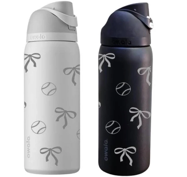Coquette Drinkware Engraved Softball & Baseball Bow Owala Bottle