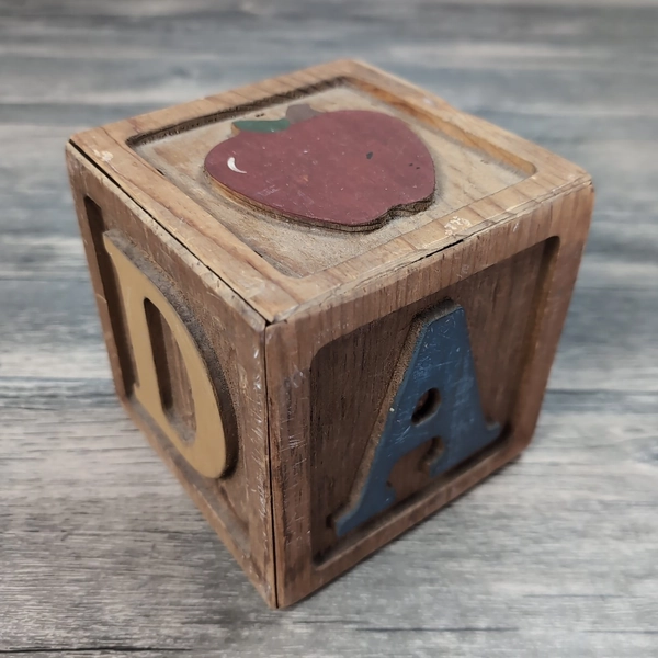 VTG Wooden Block Photo Prop Nursery Decor 5X5" HTF Collectable Display Toy