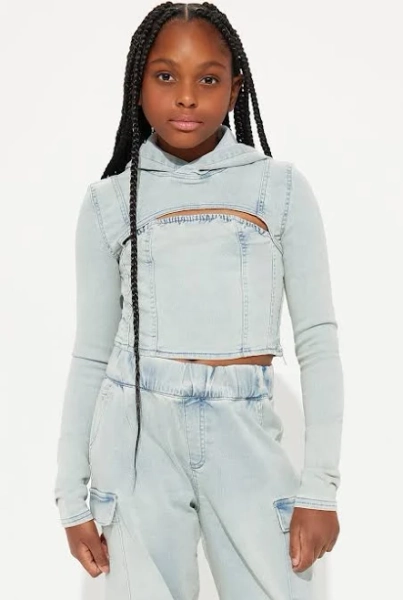 Fashion Nova Kids' Mini Leylah Denim Long Sleeve Top