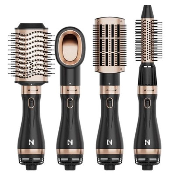 NICEBAY - Hair Dryer Brush, Professional Blow Dryer Brush with Ceramic Coating, One Step Hot Air Brush - Black/Gold