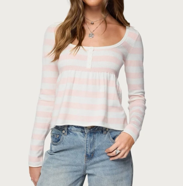 Edikted Women's Lockie Striped Knit Babydoll Top