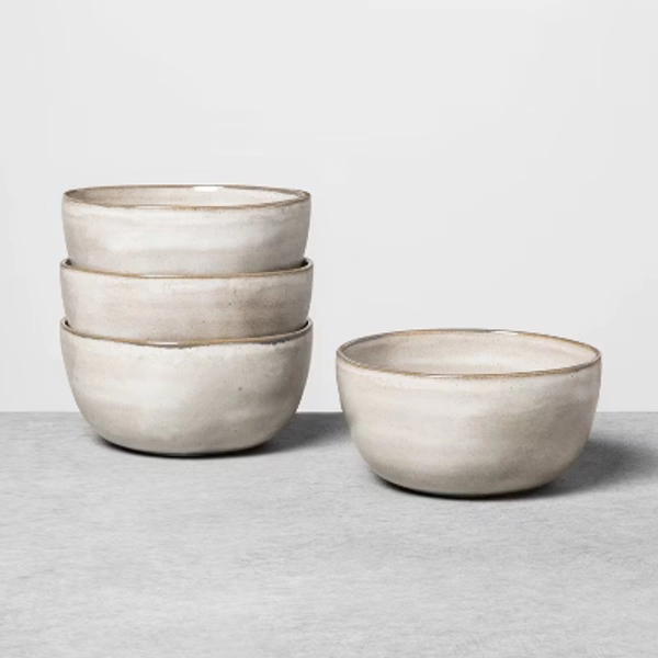 4pk 22oz Stoneware Reactive Glaze Cereal Bowl Set Gray - Hearth & Hand™ with Magnolia: Farmhouse Style, Round Shape, Dishwasher Safe