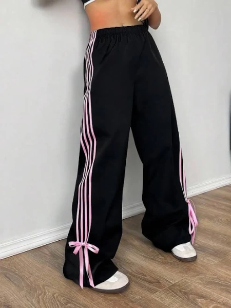 SHEIN Women's Loose Fit High Waist Straight Leg Cargo Pants with Side Stripe