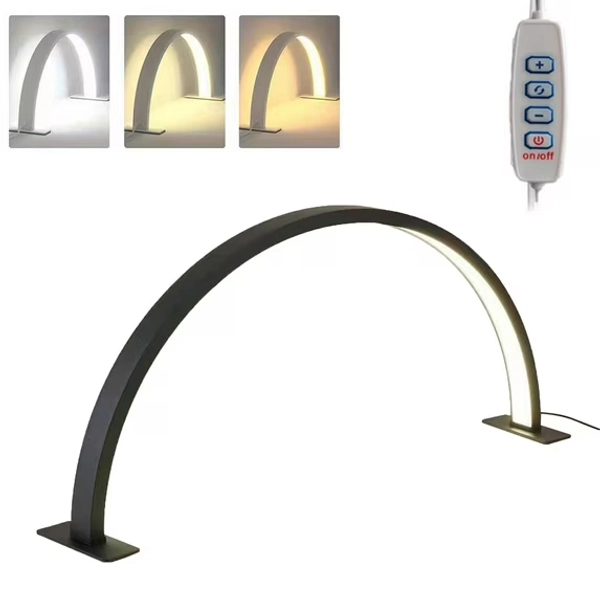 Half Moon Light for Nail Desk, 15.4inch Nail Desk Lamp, Nail Desk for Nail Tech, Makeup Desks Lamps, USB Rechargeable Desks LED Lights for Beauty Eyelash Crafts Reading Spa (Pink)