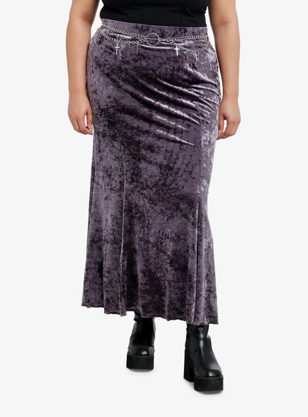 Cosmic Aura Purple Velvet Cross Chain Belt Maxi Skirt Plus Size