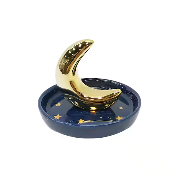 5" Blue & Gold Moon & Stars Ceramic Trinket Tray by Ashland®