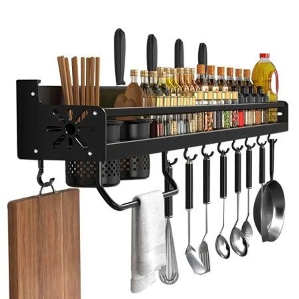 Kitchen Wall-Mounted Storage Rack with Hooks for Storing Kitchen Utensils, Spice Jars, Spatulas, Spoons and Kitchen Knives, Size: 4.13*4.72*19.68,
