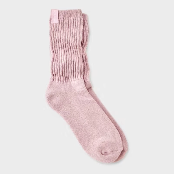 Women's Ultra Soft Ribbed Cushioned  Slouch Crew Socks with Woven label 'Recharge'- Auden™ Pink 4-10