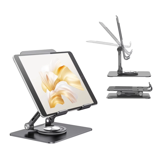 RAOYI Swivel Tablet Stand with 360 Rotating Base, Adjustable & Foldable Tablet Holder, Compatible with iPad/Pro/Air/Mini, Tablets, iPhone 15 Pro, Switch and More 4.7"-12.9",Black - Walmart.com