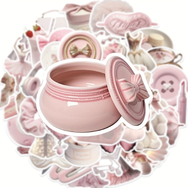[100pcs Pink Stickers] 100pcs Trendy Pink Aesthetic Stickers | Decorative PVC Stickers for Laptops, Journals & Accessories | Featuring Cute Pastel Designs with Bows, Hearts & Floral Elements