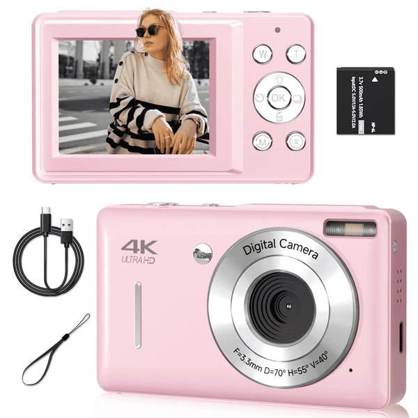 KEEPBERRY fhd Point and Shoot Digital Camera for Kids with , smile Capture, 20 Filters, Built-in Flash & USB-C Cable (Pink)